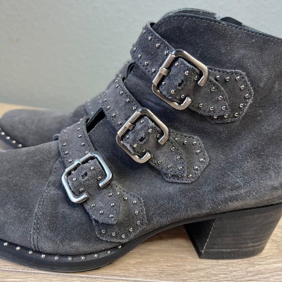 Paul Green Soho Moto Studded Triple Strap Buckle Suede Ankle Boot Booties 6.5 - Picture 2 of 11